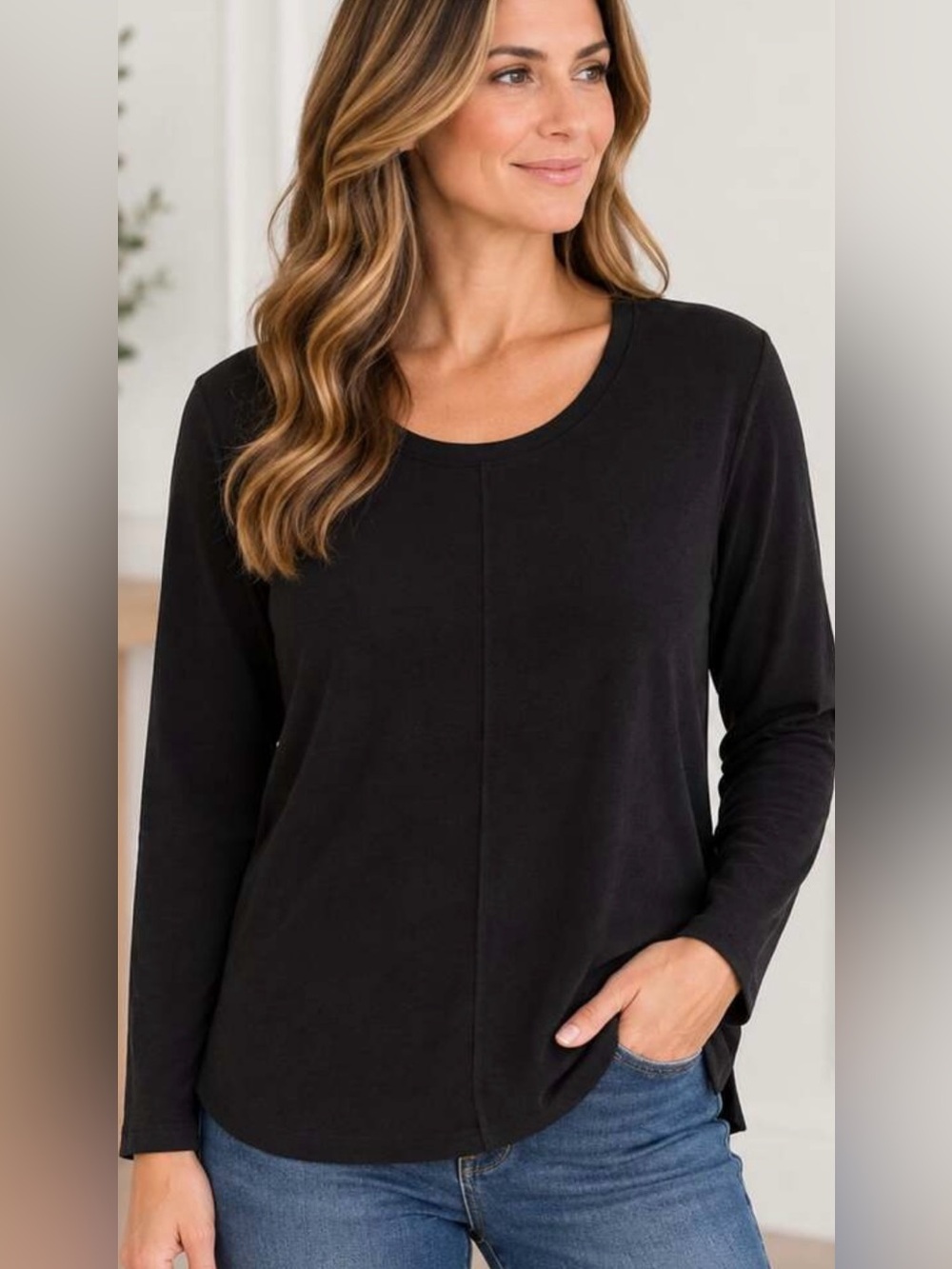 J. Jill 100% Pima Cotton Knit Long Sleeve Crew Neck Tee Size XL